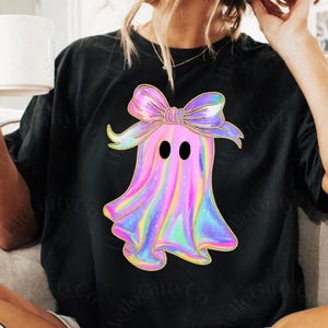 Iriserend spookshirt, holografisch spookcoquette Aesthetic Halloween Comfort Colors®-shirt, schattig girly spookshirt, sprankelend herfst-Halloween
