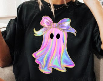 Iridescent Ghost Shirt, Holographic Ghost Coquette Aesthetic Halloween Comfort Colors® Shirt, Cute Girly Ghost Shirt, Sparkly Fall Halloween
