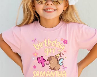 Personalized Birthday Girl Capybaras Shirt, Animal Lover Shirt, Gift For Capybara Lover, Kid Toddler Capybara Gift, Custom Name Age TShirt