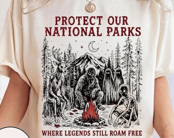 Cryptid National Parks Sweatshirt 90s Protect Our Parks Vintage Camping Hiking Tee Retro Wanderlust Shirt Fantasy Creatures Tee Crewneck