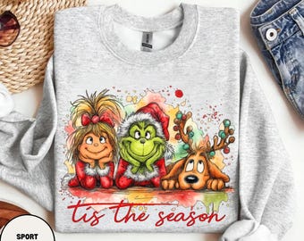 Tis The Season Grinch Sweatshirt, Weihnachtsfilm Pullover, Weihnachtsgeschenk, lustiges Grinchmas Sweatshirt, Grinch Weihnachten Neujahr, grünes Monster