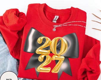 Silvester-Sweatshirt 2027, personalisierter Rundhalspullover für die Feiertage, Neujahrspullover 2027, Neujahrsgeschenk, Sweatshirt mit Schleife, Silvester