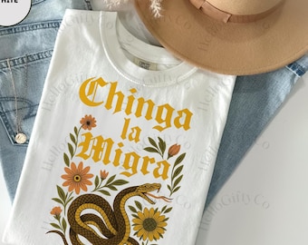 Chinga La Migra Snake Tee Vintage Protest Tee Abolish ICE Latino Rights Tee Floral Anti-ICE Graphic Social Justice Make America Great Again