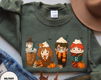 Harry Potter Fall Coffee Sweatshirt, Book Lover Fall Pumpkin Spice Latte Sweater, Magic HP Fan Sweater, Coffee Sweatshirt, Harry Potter Gift