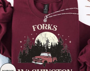 Forks, Washington – Reise nach Washington – Sweatshirt im Twilight-Stil – Geschenk für Bücherliebhaber – Forks-Baum-Pullover – Twilight-Geschenk – Geschenk für Vampirroman-Fans
