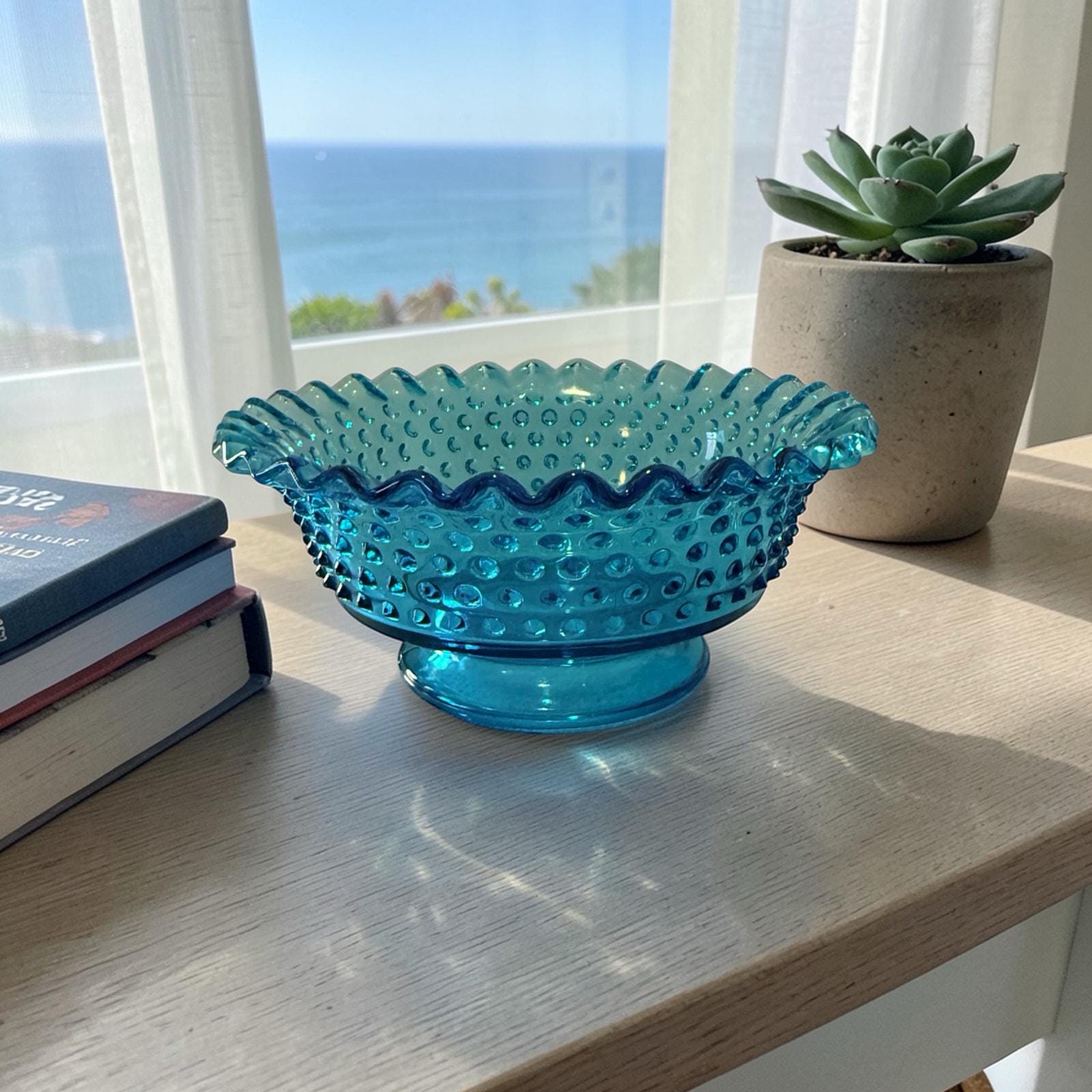 Fenton Blue Opalescent Ruffled Edge Bowl - Etsy