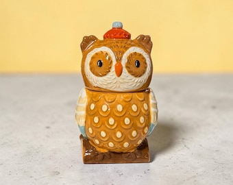 Vintage Owl Cookie Jar, Ceramic Kitchen Canister, Retro Owl Decor, Hand-Painted Earthenware