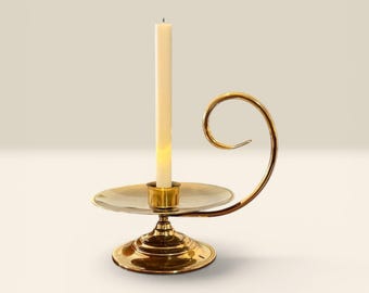 Bougeoir de chambre vintage en laiton avec anse - Laiton massif