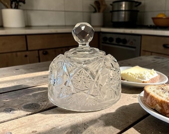 Antique American Brilliant Period Cut Glass Dome, Replacement Butter Dish Lid. Pinwheel Starburst Crystal Cloche, Victorian Glass 4 Inch
