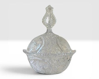 Plato con tapa de la colección Monarch Crystal Swan, cuenco para dulces de cristal de plomo de 20 cm con tapa, cristal de Alemania Occidental, medallón de cisne en relieve.