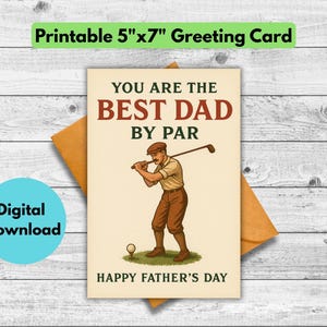 Biglietto di auguri per la festa del papà per il papà, biglietto di auguri per la festa del papà a tema golf, biglietto di auguri per la festa del papà per papà, biglietto di auguri per il golf per lui,