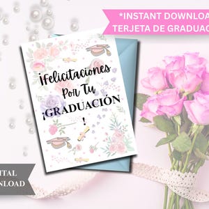 Printable Spanish Graduation Card | Felicitaciones Por Tu Graduación! | 5x7 Foldable Card | Instant Download | Graduation Gift for Her
