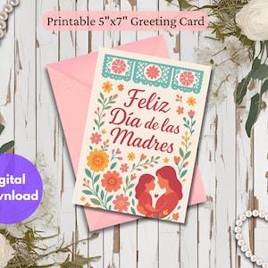 Feliz Día de las Madres-kaart - afdrukbare Moederdagkaart in het Spaans - 5 x 7 opvouwbare bloemenkaart - direct downloaden - Día de las Madres-cadeau