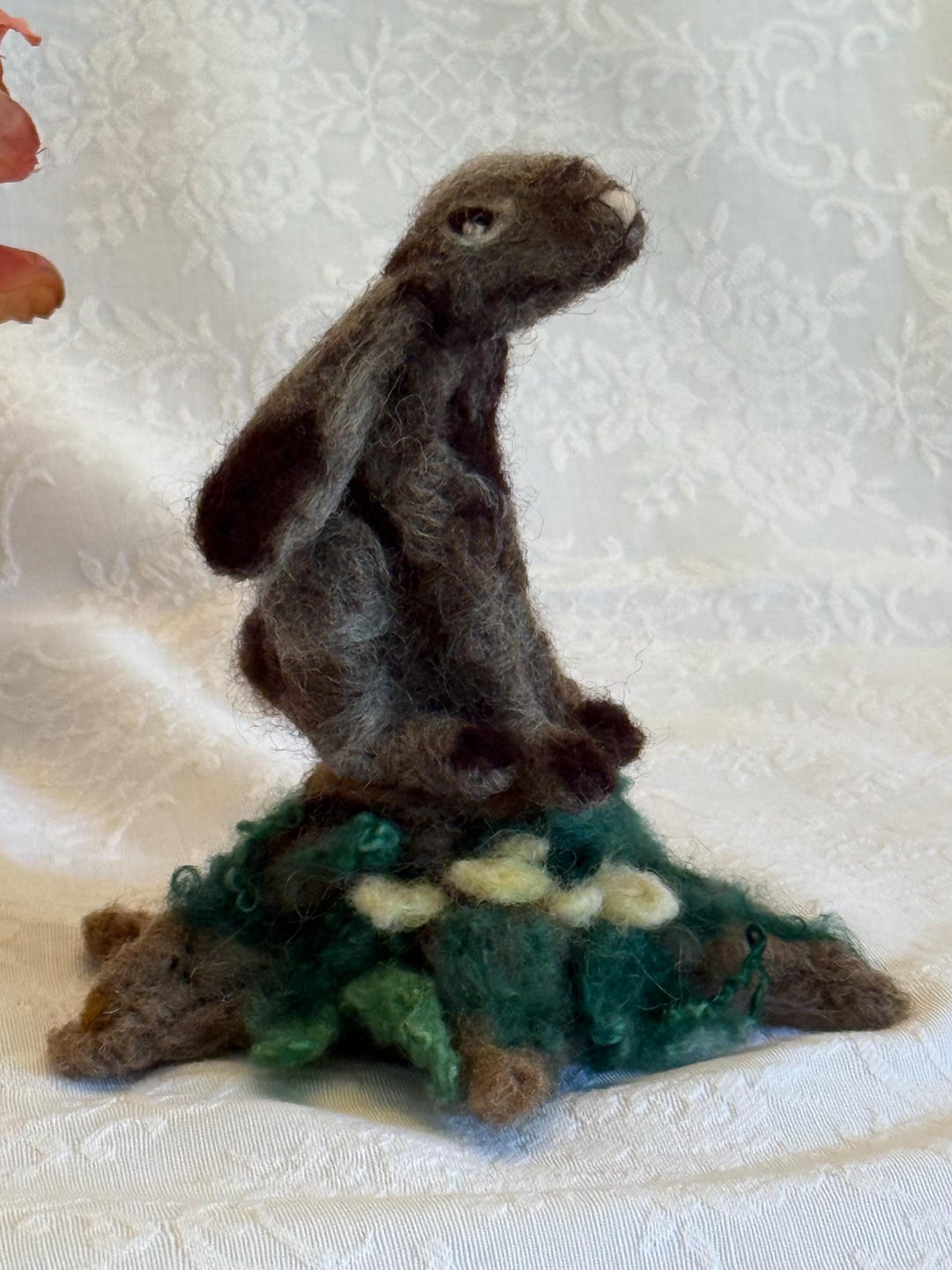 Needle Felted Hare Rabbit Woodland Forrest Sitting on Woodsy Stump - Etsy