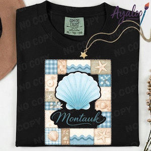 モンタウク、ロングアイランド、海辺、ビーチ、貝殻のパッチワーク PNG: 海の夏休み png ヴィンテージキルトアート (デジタルダウンロード)