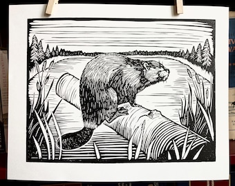Beaver Linocut Print