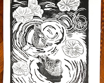 Duck Pond Linocut Print