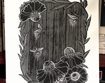 Fireflies Linocut Print