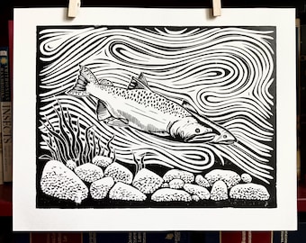 Coho Salmon Linocut Print