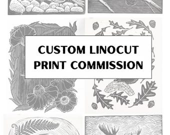 Custom Linocut Print Commission, Handmade Block Print