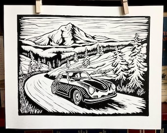 Mt. Hood Road Linocut Print