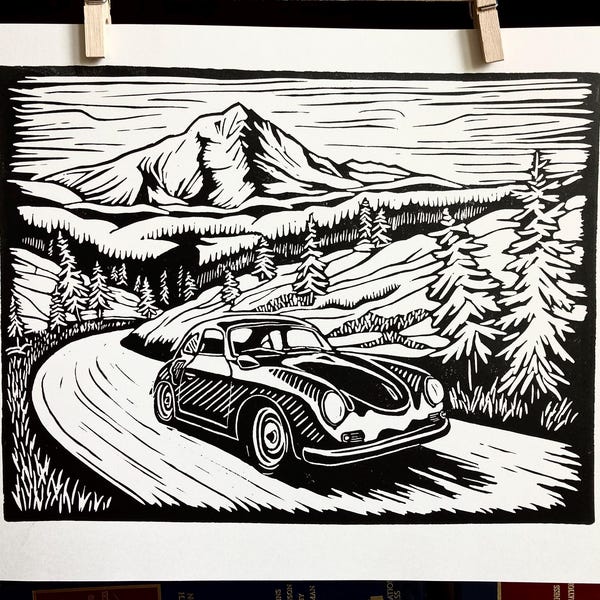 Mt. Hood Road Linocut Print
