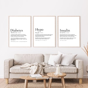 Fun Diabetic Noun Wall Art – Set of 3 Digital Prints, Diabetes Noun Posters, Type 1 Gift, Instant Download, A2 A3 A4 High-Resolution Decor