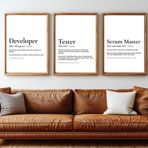 Fun Dev Team Noun Wall Art – Set of 3 Digital Prints, Noun Posters, Developer, Tester, Scrum Master, Instant Download, High-Resolution Decor