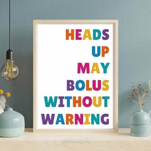 Heads Up - Funny Diabetic Wall Art – Diabetes Digital Posters, Type 1 Gift, Instant Download, A2 A3 A4 High-Resolution Decor