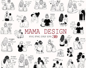Fichier de traçage mère et bébé, SVG maman, Silhouette maman et enfant pour Cricut, clipart famille, idées de traçage, cadeaux maman