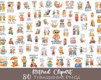 Retirement Clipart Bundle, Funny Retired Png, Retirement Watercolor, Retired T-shirt Png