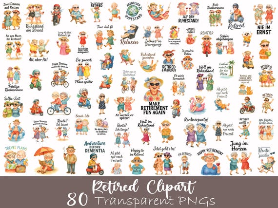 Retirement Clipart Bundle, Funny Retired Png, Retirement Watercolor, Retired T-shirt Png