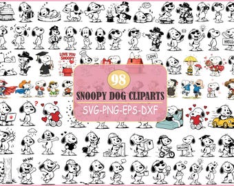 Paquete de Svg de perro Snoopy, Svg de Snoopy, Svg de Charlie Brown, Clipart, Svg de Peanuts Friends, Cricut, Silueta, Perro cómico