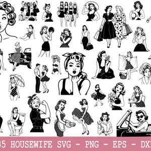 35 Retro Housewife Svg Bundle, Retro Women Svg, Vintage Housewife Svg, 1950s Housewife Svg, Funny Sarcasti
