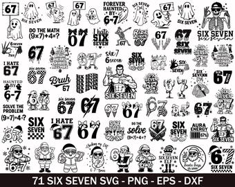 Meme de seis siete 6 7 con manos divertidas SVG, meme de seis siete con esqueleto divertido SVG, meme viral humorístico, tendencia 67