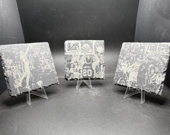 Dessous de verre en ardoise gravé au laser de 4 po. - Personnalisés - Marchandise Manu Ginobili des San Antonio Spurs