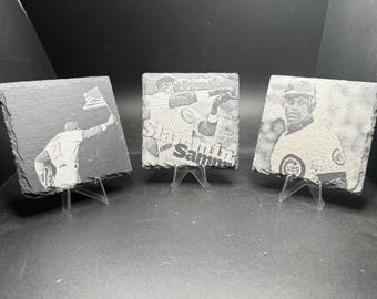 4" lasergeëtste leisteen onderzetter - op maat gemaakt en gepersonaliseerd - Sammy Sosa Chicago Cubs-merchandise