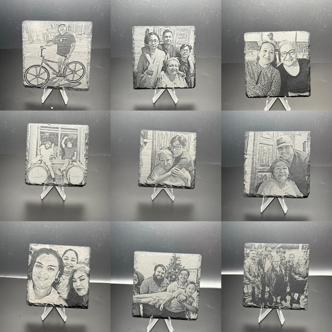 Custom Laser Engraved Slate Photo Coaster: Personalized Portrait Gift ...