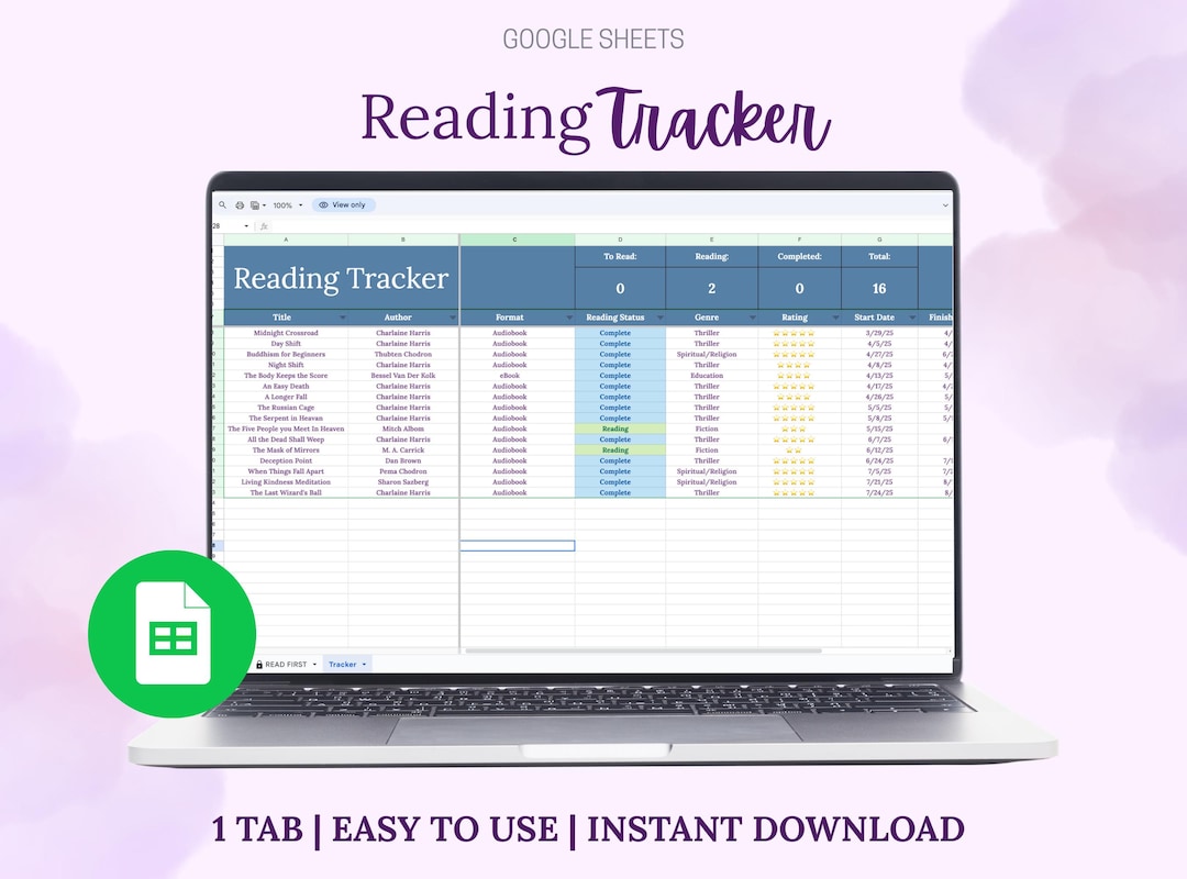 Simple Reading Tracker Spreadsheet | Google Sheets Book Log With ...
