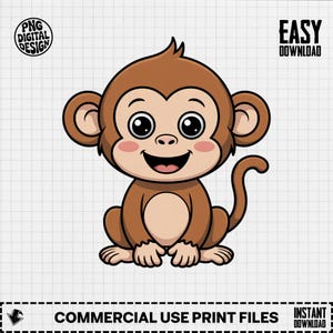 Baby Monkey Clipart, Cute Baby Animal Clipart, Baby Nursery Clipart, Jungle Safari, Baby Shower Clipart, Baby Monkey Png
