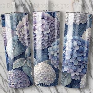 Hydrangea Tumbler Wrap, Floral 20oz Skinny Tumbler PNG, Blue Purple Flower Sublimation Designs, Seamless Hydrangea Tumbler, Digital Download