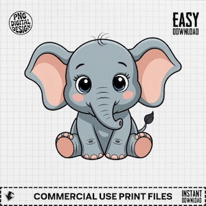 Baby Elephant Clipart, Cute Baby Animal Clipart, Baby Nursery Clipart, Jungle Safari, Baby Shower Clipart, Baby Elephant Png Digital