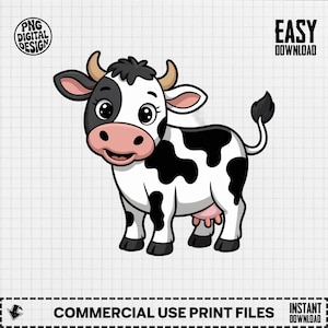 Cute Cow Clipart, Farm Animal Clipart, Baby Nursery Clipart, Barnyard Clipart, Baby Shower Clipart, Cow Png, Cow Digital