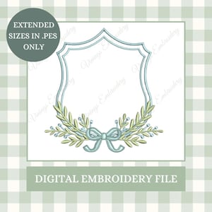 PES Greenery Embroidery Crest File *EXTENDED SIZES* Monogram Frame Simple Gender Neutral Stitch File Instant Download - pes only