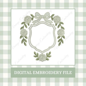 Hydrangea Embroidery Crest File Monogram Frame Wedding Baby White Floral Stitch File Instant Download - dst, pes, exp, emb, jef, vp3, xxx