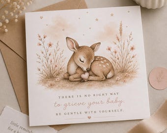 Kaart voor het verlies van baby's | Zachte steun aquarel hert (vierkant 14 cm)