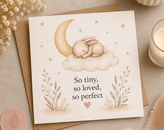 So Tiny, So Loved, So Perfect Card | New Baby Congratulations Card | Neutral Bunny Baby Card | Newborn Greeting Card
