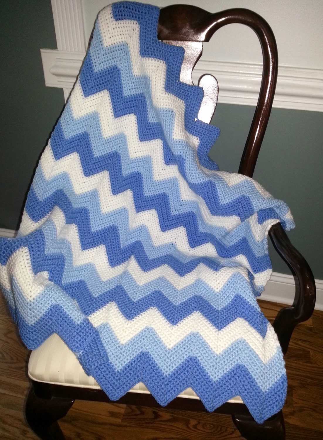 Crochet Baby Blanket Baby Boy Blanket Crochet Ripple Etsy