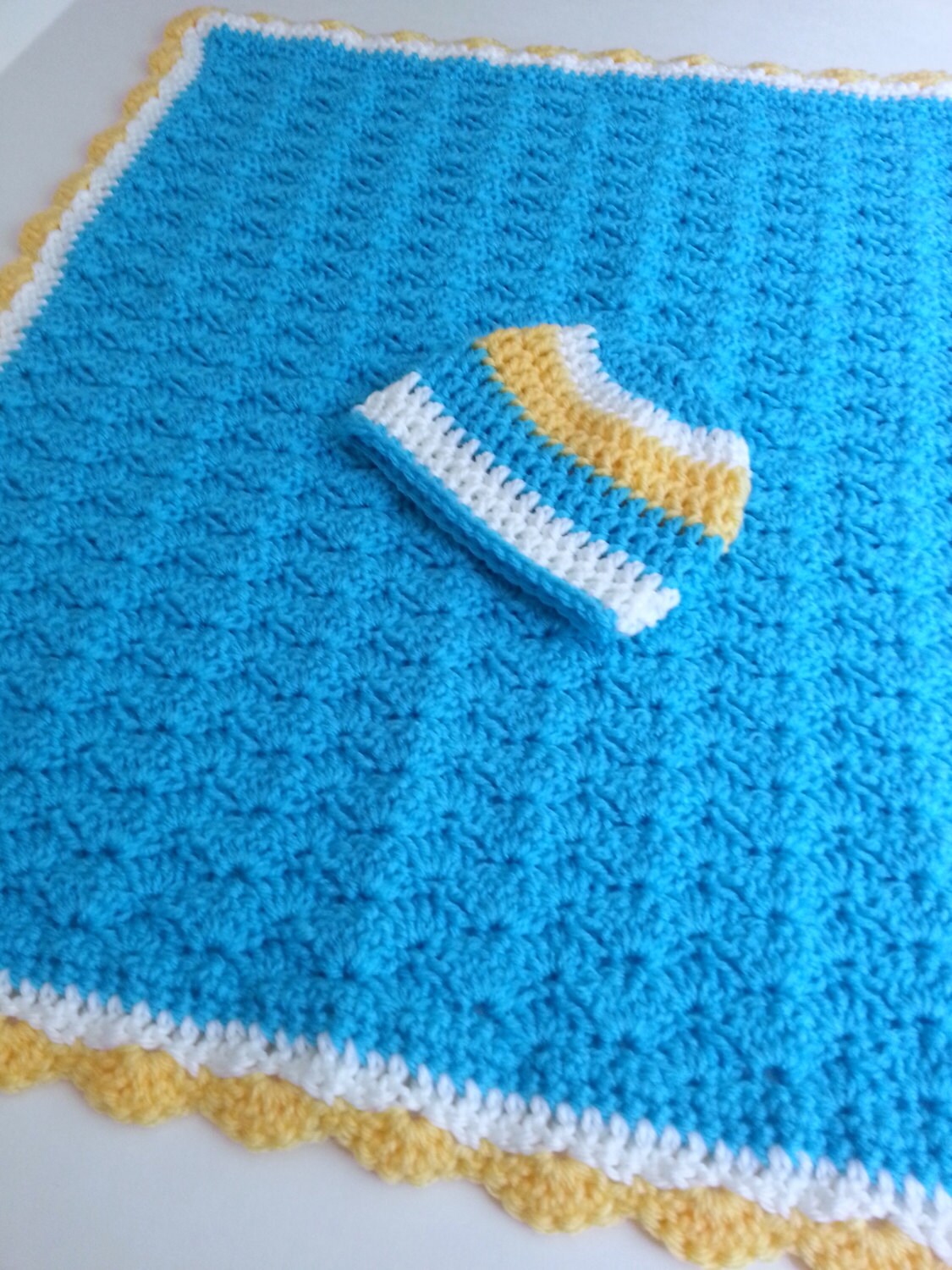 Crochet Baby Blanket Baby Boy Blanket Blanket Hat Set Shell Etsy