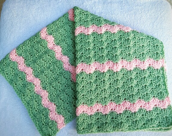 pink and green crochet blanket